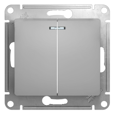 Systeme Electric Glossa Алюминий Выключатель 2-клавишный с подсветкой, сх.5а, 10АХ