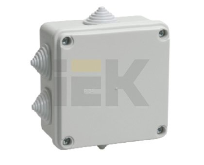 IEK Коробка КМ41234 распаячная для о/п 100х100х50мм IP55 (RAL7035, 6 гермовводов)