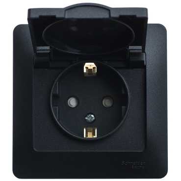 Systeme Electric Glossa Антрацит Розетка с/з со шторками с крышкой, 16А, IP20 (в сборе)