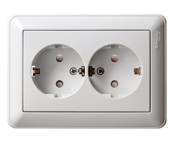 Systeme Electric Wessen 59 Бел Розетка 2-ая с/з с защитными шторками (в сборе, с рамкой)