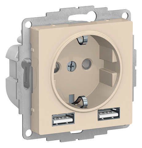 Systeme Electric AtlasDesign Бежевый SO + USB Розетка A+A, 5В/2,4А, 2х5В/1,2А, механизм