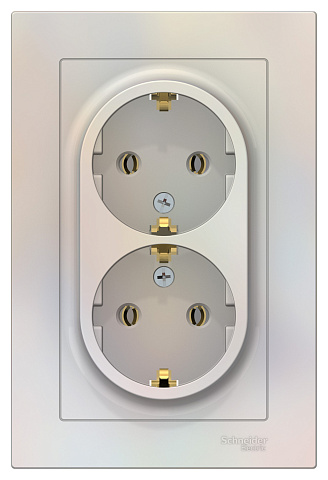 Systeme Electric AtlasDesign Жемчуг Розетка с/з двойная, 16А, в сборе