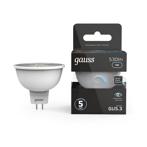 Gauss Лампа MR16 5W 530lm 4100K GU5.3 диммируемая LED
