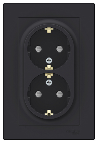 Systeme Electric AtlasDesign Карбон Розетка с/з двойная, со шторками, 16А, в сборе