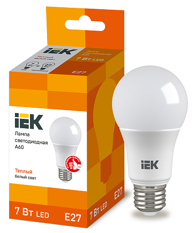 IEK Лампа светодиодная ECO A60 шар 7Вт 230В 3000К E27