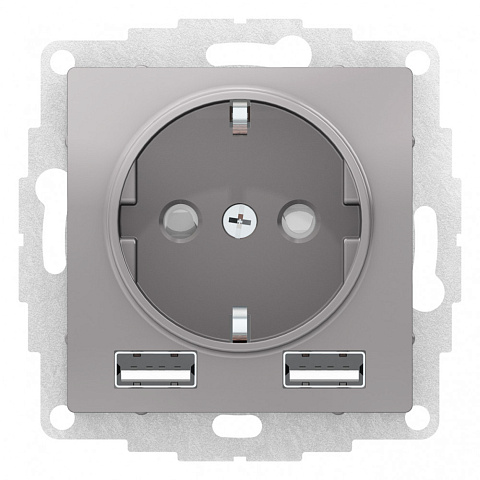Systeme Electric AtlasDesign Алюминий SO + USB Розетка A+A, 5В/2,4А, 2х5В/1,2А, механизм