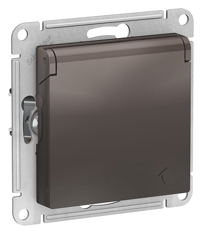 Systeme Electric AtlasDesign Мокко Розетка с/з, со шторками, с крышкой, 16А механизм