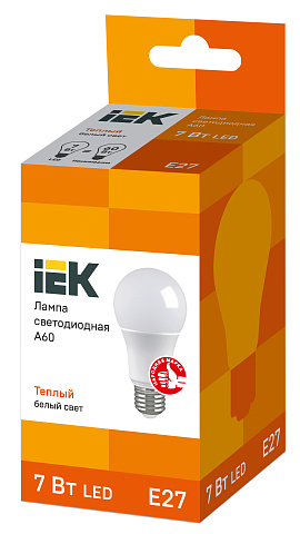 IEK Лампа светодиодная ECO A60 шар 7Вт 230В 3000К E27