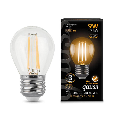 Gauss Лампа Filament Шар 9W 680lm 2700К Е27 LED