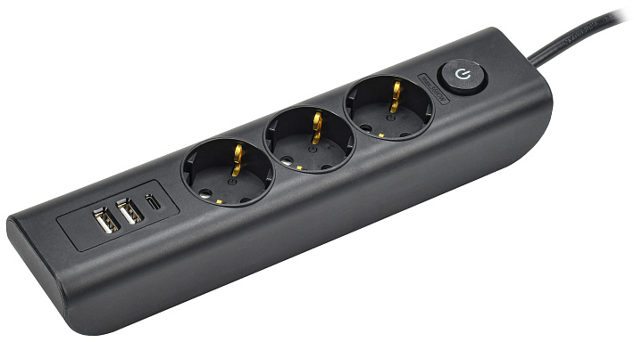 IEK MODERN Удлинитель У03В с/з 2м 3х1мм2 16А/250В USBх3 чер.