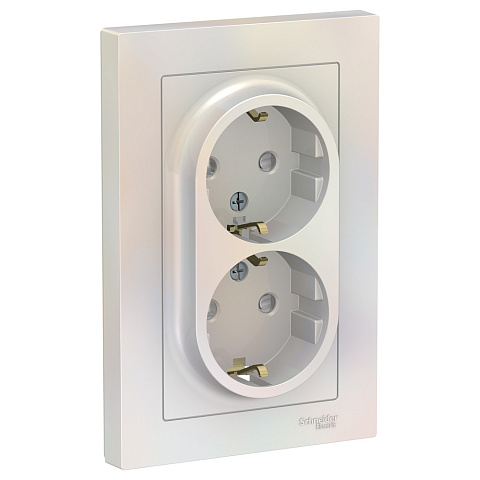 Systeme Electric AtlasDesign Жемчуг Розетка с/з двойная, со шторками, 16А, в сборе