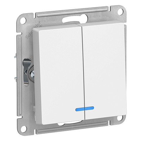 Systeme Electric AtlasDesign Бел Выключатель 2-клавишный с подсветкой, сх.5а, 10АХ, механизм