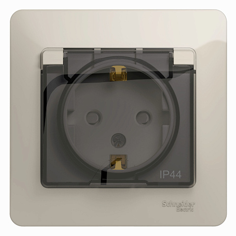 Systeme Electric Glossa Молочный Розетка с/з со шторками с крышкой IP44 (в сборе)