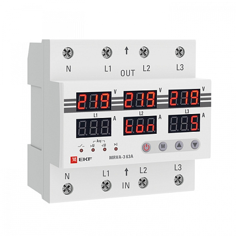 EKF PROxima Трехфазное реле напряжения и тока с дисп. MRVA-3 63A