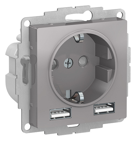 Systeme Electric AtlasDesign Алюминий SO + USB Розетка A+A, 5В/2,4А, 2х5В/1,2А, механизм