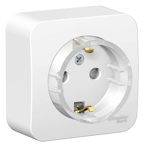 Systeme Electric Blanca наруж Бел Розетка с/з со шторками, (тонкая) 16А, 250В изолир. пластина