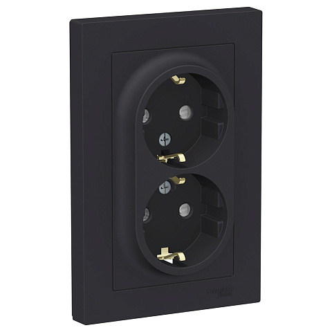 Systeme Electric AtlasDesign Карбон Розетка с/з двойная, со шторками, 16А, в сборе