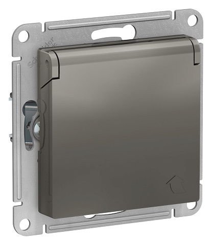 Systeme Electric AtlasDesign Сталь Розетка с/з, со шторками, с крышкой, 16А, в сборе