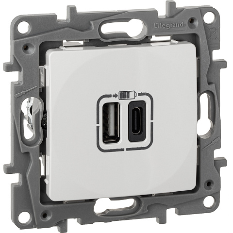 Legrand Etika, белый, зарядное устройство с USB разъемами A-C