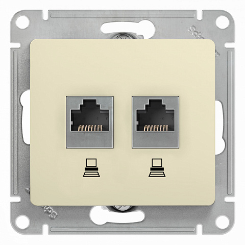Systeme Electric Glossa Беж Розетка 2-ая компьютерная RJ45+RJ45, кат.5E