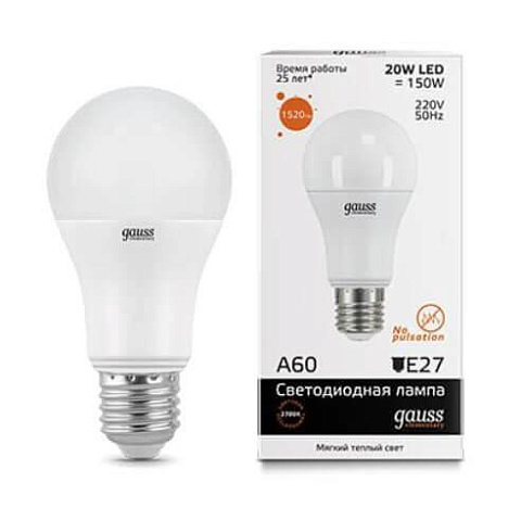 Gauss Лампа Elementary A60 20W 1520lm 3000K E27 LED
