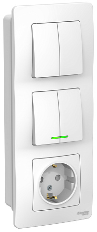 Systeme Electric Blanca внутр Бел Блок: Розетка з/к шт 16А, 250В+выкл 2кл.с подсветкой+выкл 2кл.