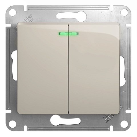 Systeme Electric Glossa Молочный Выключатель 2-клавишный с подсветкой, сх.5а, 10AX
