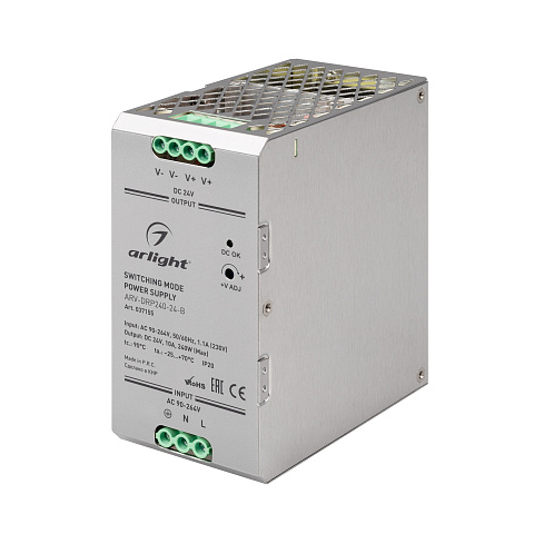 Arlight Блок питания ARV-DRP240-24-B (24V, 10A, 240W, PFC) (IP20 Металл, 5 лет)