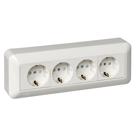 Systeme Electric Blanca наруж Бел Розетка 4-я с/з с защитными шторками 16А, монтажная пластина (в сборе) (индивид.упак.)