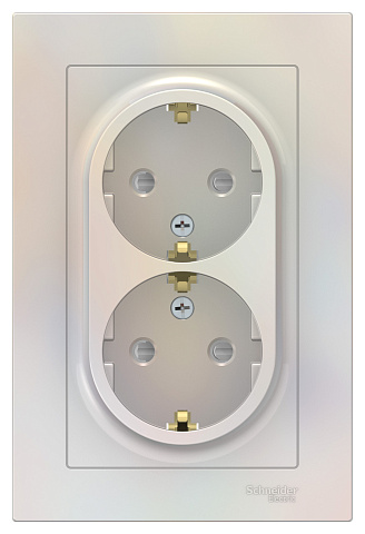 Systeme Electric AtlasDesign Жемчуг Розетка с/з двойная, со шторками, 16А, в сборе