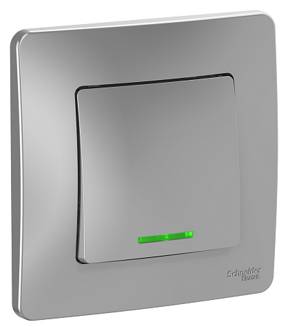 Systeme Electric Blanca внутр Алюминий Выключатель 1-клавишный с подсветкой, 10А, 250B