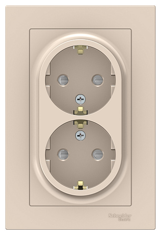 Systeme Electric AtlasDesign Беж Розетка с/з двойная, со шторками, 16А, в сборе