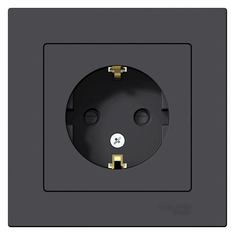 Systeme Electric AtlasDesign Карбон Розетка с/з со шторками, 16А, в сборе