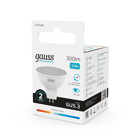 Gauss Лампа Elementary MR16 3.5W 300lm 4100K GU5.3 LED