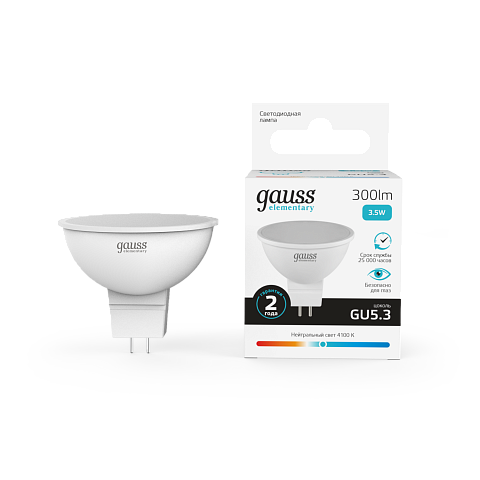 Gauss Лампа Elementary MR16 3.5W 300lm 4100K GU5.3 LED