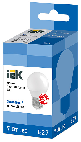 IEK Лампа светодиодная ECO G45 шар 7Вт 230В 6500К E27