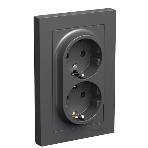 Systeme Electric AtlasDesign Базальт Розетка двойная с/з, 16А, в сборе