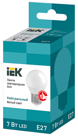 IEK Лампа светодиодная ECO G45 шар 7Вт 230В 4000К E27