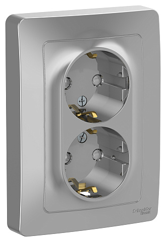 Systeme Electric Blanca внутр Алюминий Розетка 2-ая с/з со шторками, 16А, 250В