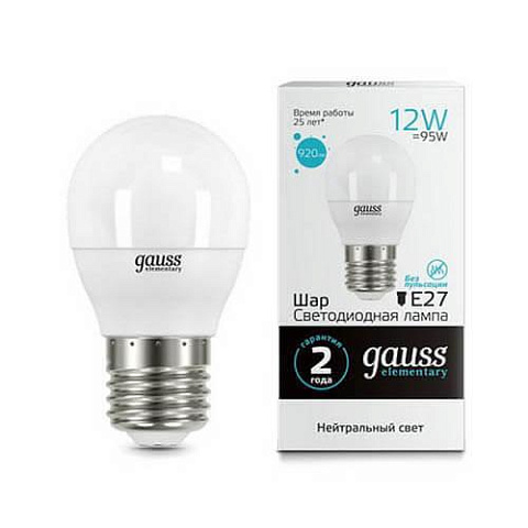Gauss Лампа Elementary Шар 12W 920lm 4100K Е27 LED