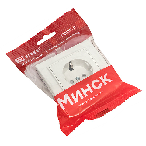 EKF Basic Минск Белый Розетка с/з, со шторками, 16А, СП