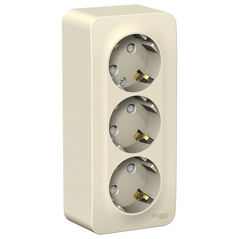 Systeme Electric Blanca наруж Молочная Розетка 3-ая с/з со шторками 16А, 250В, изолир. пластина