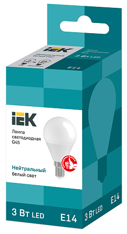 IEK Лампа светодиодная ECO G45 шар 3Вт 230В 4000К E14