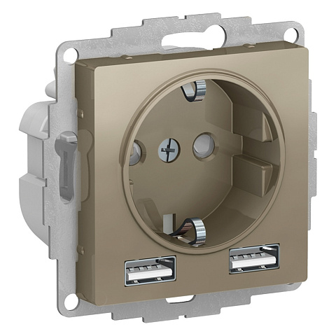 Systeme Electric AtlasDesign Шампань SO + USB Розетка A+A, 5В/2,4А, 2х5В/1,2А, механизм