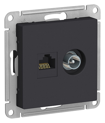 Systeme Electric AtlasDesign Карбон Розетка двойная комп+ТВ, RJ45+TV, кат.5E, механизм