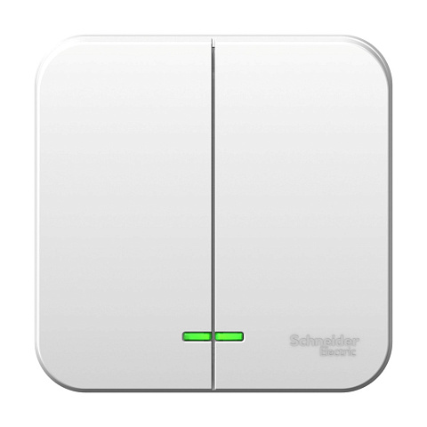 Systeme Electric Blanca наруж Бел Выключатель 2-клавишный с подсветкой 6А, 250B, изолир. пластина