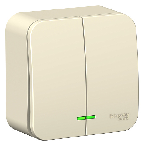 Systeme Electric Blanca наруж Молочный Выключатель 2-клавишный с подсветкой 10А, 250B, изолир. пластина