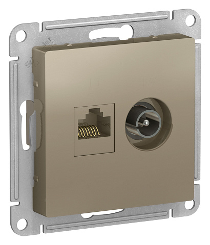 Systeme Electric AtlasDesign Шампань Розетка двойная комп+ТВ, RJ45+TV, кат.5E, механизм