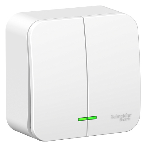 Systeme Electric Blanca наруж Бел Выключатель 2-клавишный с подсветкой 6А, 250B, изолир. пластина