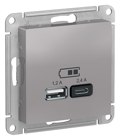 Systeme Electric AtlasDesign Алюминий USB A+С, 5В/2,4А, 2х5В/1,2А, механизм